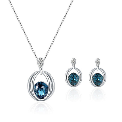 Faux Crystals Patched Shiny Silver Plated Jewelry Set - Blue