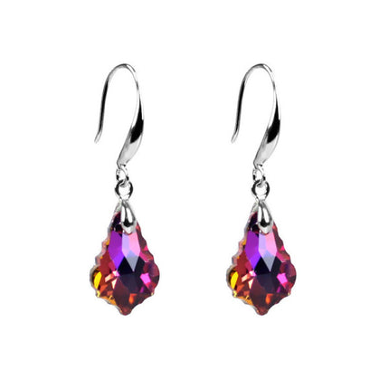 Silver Plated Pendant Faux Crystal Women Earrings - Purple Red