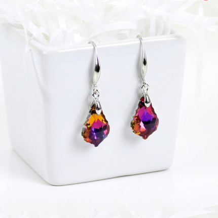 Silver Plated Pendant Faux Crystal Women Earrings - Purple Red