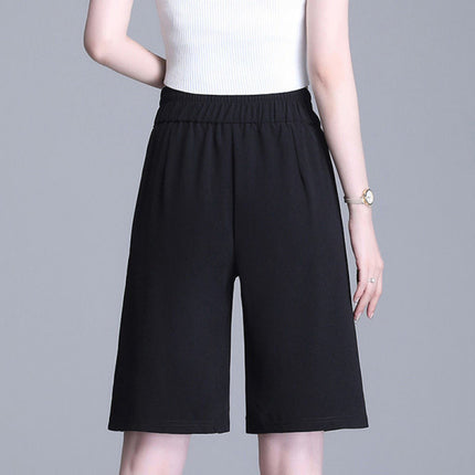 Letters Print Elastic Waist Solid Color Summer Wear Shorts - Black