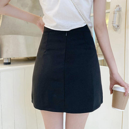 Lace Down Knot Style Solid Color Elastic Waist Women Skirt - Black