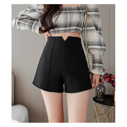 Stylish Pleated Solid Color Women Fashion Shorts - Black