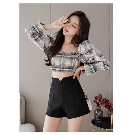 Stylish Pleated Solid Color Women Fashion Shorts - Black