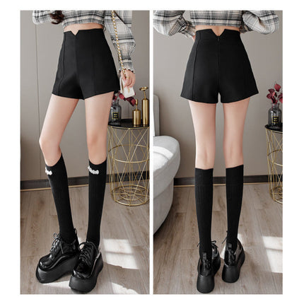 Stylish Pleated Solid Color Women Fashion Shorts - Black