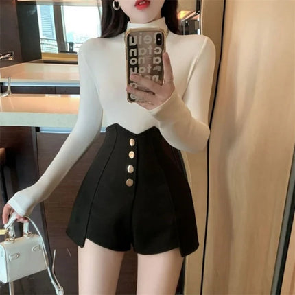 Chic &amp; Comfy Black High Waist Summer Shorts for Women Elastic Waist Straight Fit Solid Color Cotton Blend Perfect for the Season!