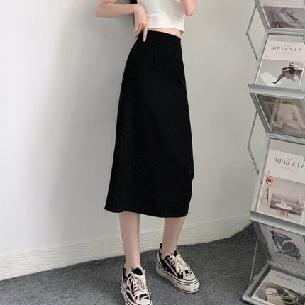 Stylish High Elastic Waist Solid Color Women A-Line Skirt - Black