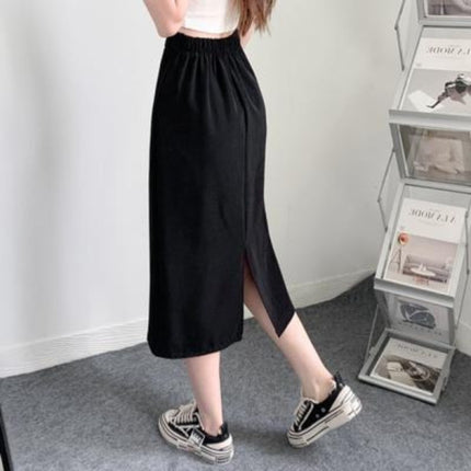 Stylish High Elastic Waist Solid Color Women A-Line Skirt - Black