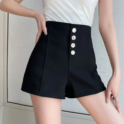 Stylish Black Solid Color Elastic Waist Women Shorts Comfortable Cotton Blends Straight Fit Trendy Trouser Style Perfect for Casual Outings