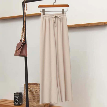 String Waist Solid Color Straight Loose Wear Women Trousers