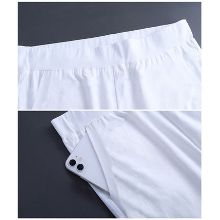 Midi Length Solid Color Summer Wear Trouser Pants - White