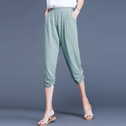 Below Knee Wrapped Style Elastic Waist Bottom Pants - Light Green