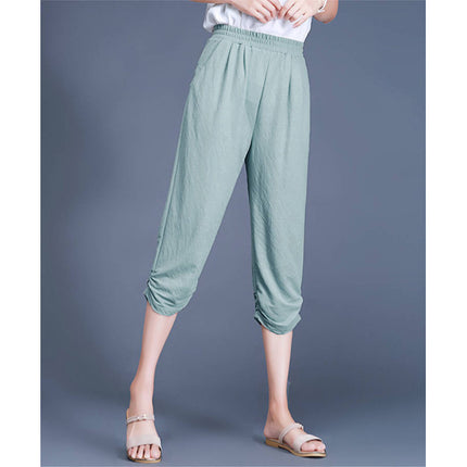 Below Knee Wrapped Style Elastic Waist Bottom Pants - Light Green