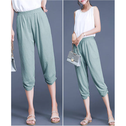 Below Knee Wrapped Style Elastic Waist Bottom Pants - Light Green