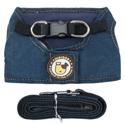 Denim Breathable Harness Puppy Dog Pet Leash Collar Set - Sky Blue