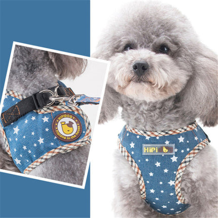 Denim Breathable Harness Puppy Dog Pet Leash Collar Set - Dark Blue