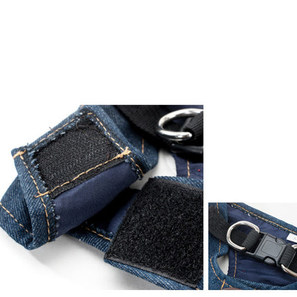 Denim Breathable Harness Puppy Dog Pet Leash Collar Set - Dark Blue