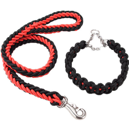 Durable Nylon Dog Collar And Leash Set - Black Red