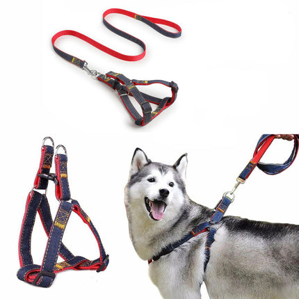 Adjustable Dog Pet Collar Strap With Leash Set - Red