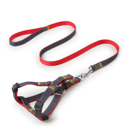 Adjustable Dog Pet Collar Strap With Leash Set - Red