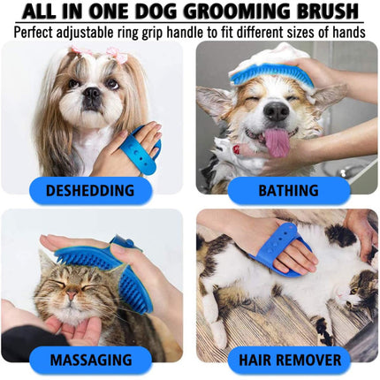 Pet Grooming Wearable Rubber Comb Bath Brush - Blue