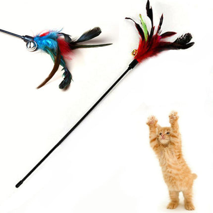 Cat Feather Catching Stick With Small Ring Bell - Multi Color