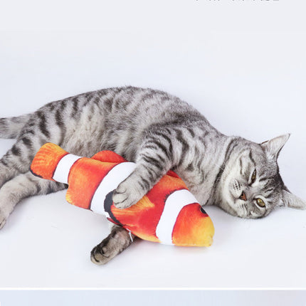 Realistic Fluffy Fish Shape Interactive Pet Pillow Toy - Orange