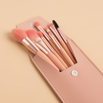 Seven Pieces Women Face Makeup Brushes With Pouch - Pink