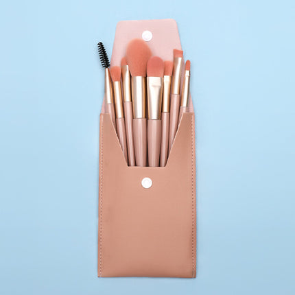 Seven Pieces Women Face Makeup Brushes With Pouch - Pink