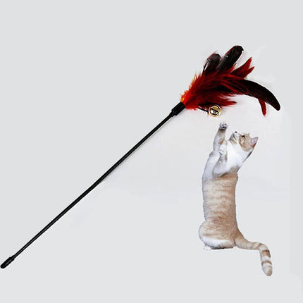 Cat Feather Catching Stick With Small Ring Bell - Black Red