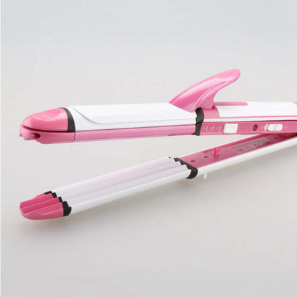 2 In 1 Stylish Multi Use Hair Styling Curler And Straightener Tool - White Pink