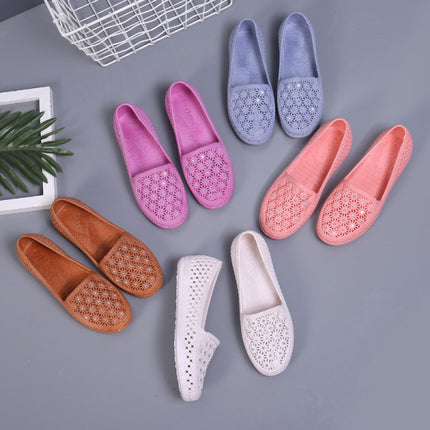 Hollow Breathable Flat Wear Women Plastic Shoes - PINK