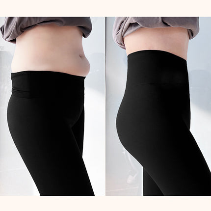 High Waist Elastic Hip Lifting Solid Color Women Trousers - Black