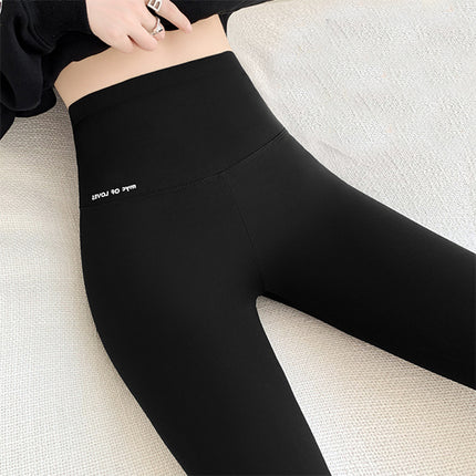 High Waist Elastic Hip Lifting Solid Color Women Trousers - Black