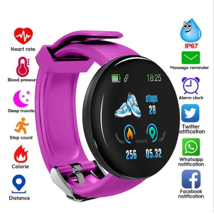 Round Digital Health Monitor Smart Wrist Watch Bracelet - Purple