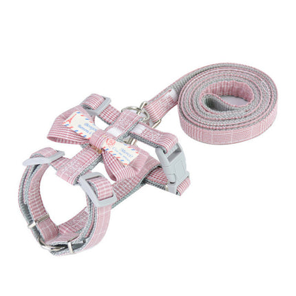 Soft Adjustable Pets Anti Breakaway Chest Strap With Leash - Pink