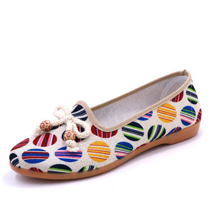 Printed Colorful Bow Laces Flat Slip On Women Shoes - MultiColor