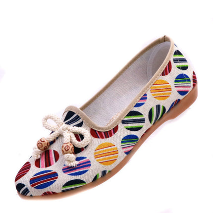 Printed Colorful Bow Laces Flat Slip On Women Shoes - MultiColor