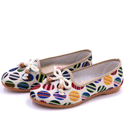 Printed Colorful Bow Laces Flat Slip On Women Shoes - MultiColor