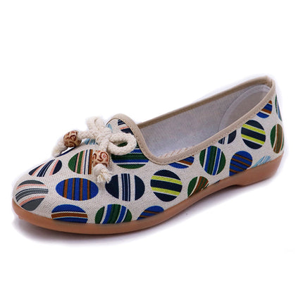 Printed Colorful Bow Laces Flat Slip On Women Shoes - MultiColor