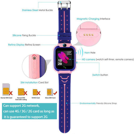 Camera Built-In Touchscreen Sim Calling Children Smart Watch - Purple Pink