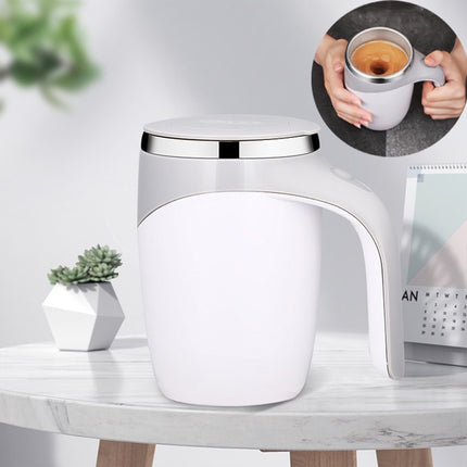 Stainless Steel Coffee Mixing Automatic Stirring Cup  - White