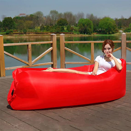 Waterproof Inflatable Camping Airbed Red Polyester Couch for Picnics &amp; Sleeping