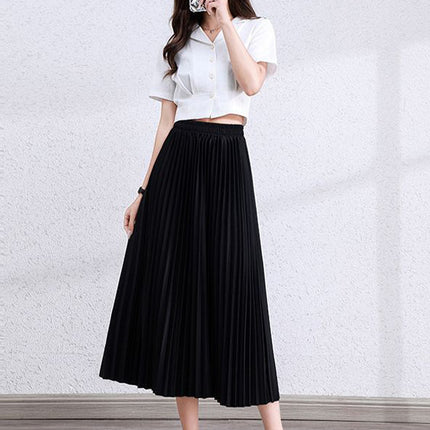 Pleated A-Line Party Wear Women Fashion Loose Skirt - Black