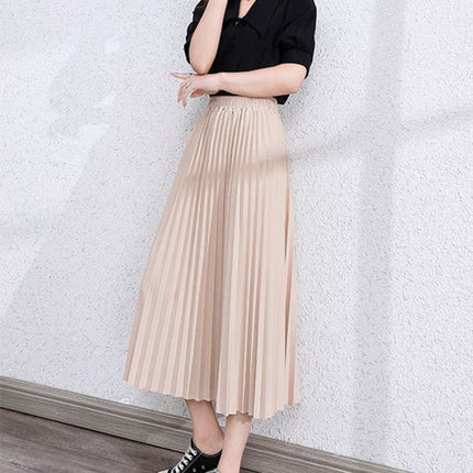 Pleated A-Line Party Wear Women Fashion Loose Skirt - Beige