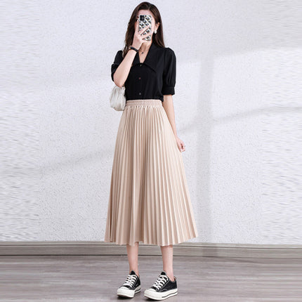 Pleated A-Line Party Wear Women Fashion Loose Skirt - Beige