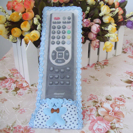 2 Pcs Velcro Closure Cute Bear Bow Patched Remote Cover - Blue