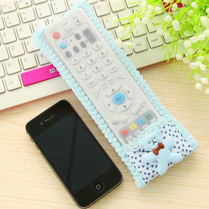 2 Pcs Velcro Closure Cute Bear Bow Patched Remote Cover - Blue