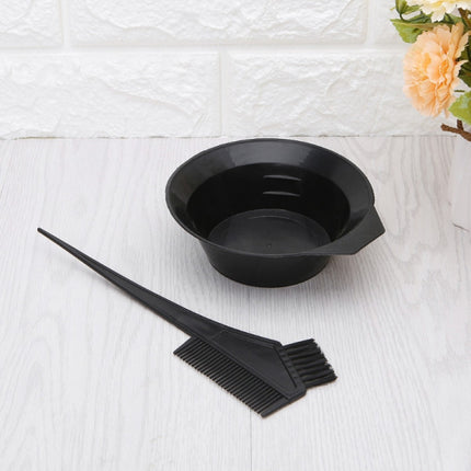 2 Head Plastic Hair Dye Brush Thin Comb With Bowl - Black