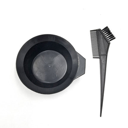 2 Head Plastic Hair Dye Brush Thin Comb With Bowl - Black