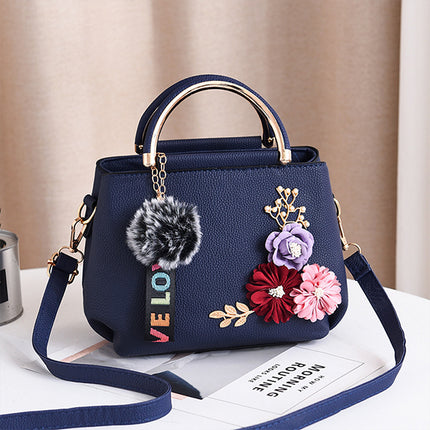 Flower Decoration Sweet Girl Small Shoulder Bag - Blue